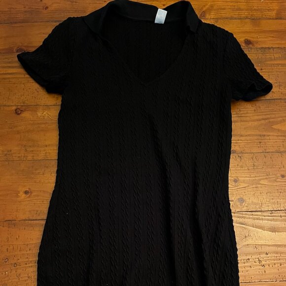 Black Cable Knit Sweater Dress | Collared V-Neck | Size Large - Picture 1 of 3